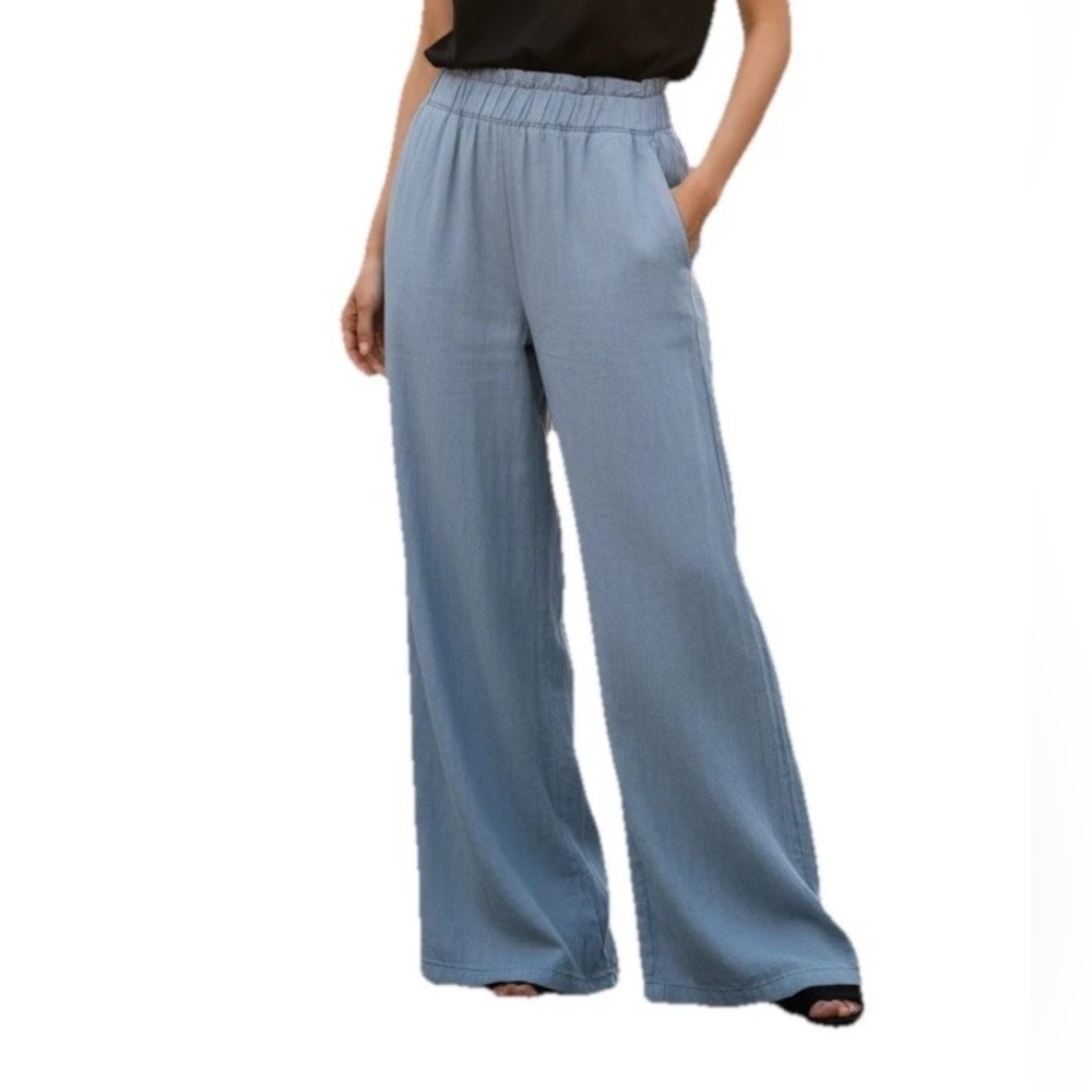 SOLD Supply Wide Leg Pants Size S Denim High Waist Elastic Flowy Flare Leg